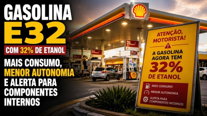 Gasolina E32 com 32% de etanol pode elevar consumo, reduzir autonomia e afetar veículos antigos; entenda riscos, testes e debate atual.