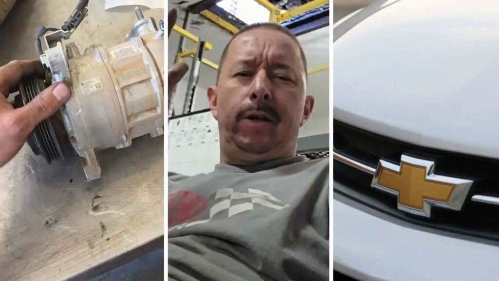 Mecânico alerta para riscos de compressor recondicionado, contaminação por limalha e falhas no sistema de ar-condicionado automotivo.