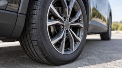 Pneu e roda de automóvel sem identificação de marca.
