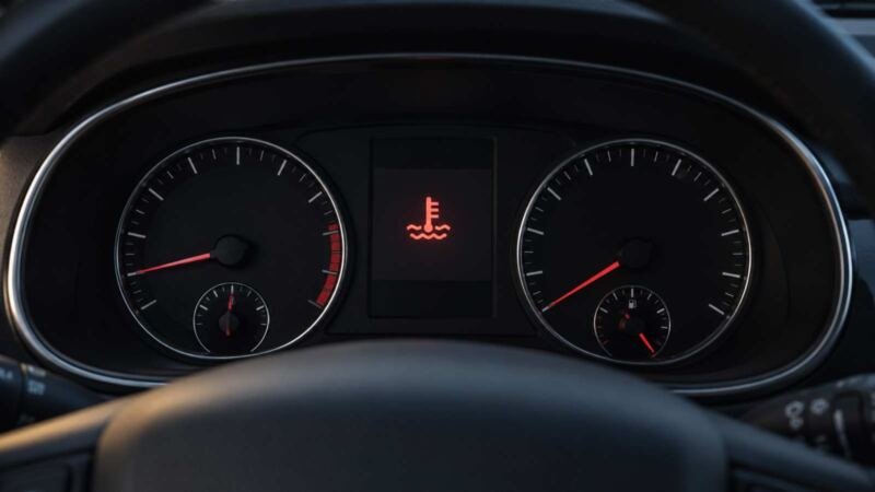 Painel de carro com símbolo de temperatura do motor aceso