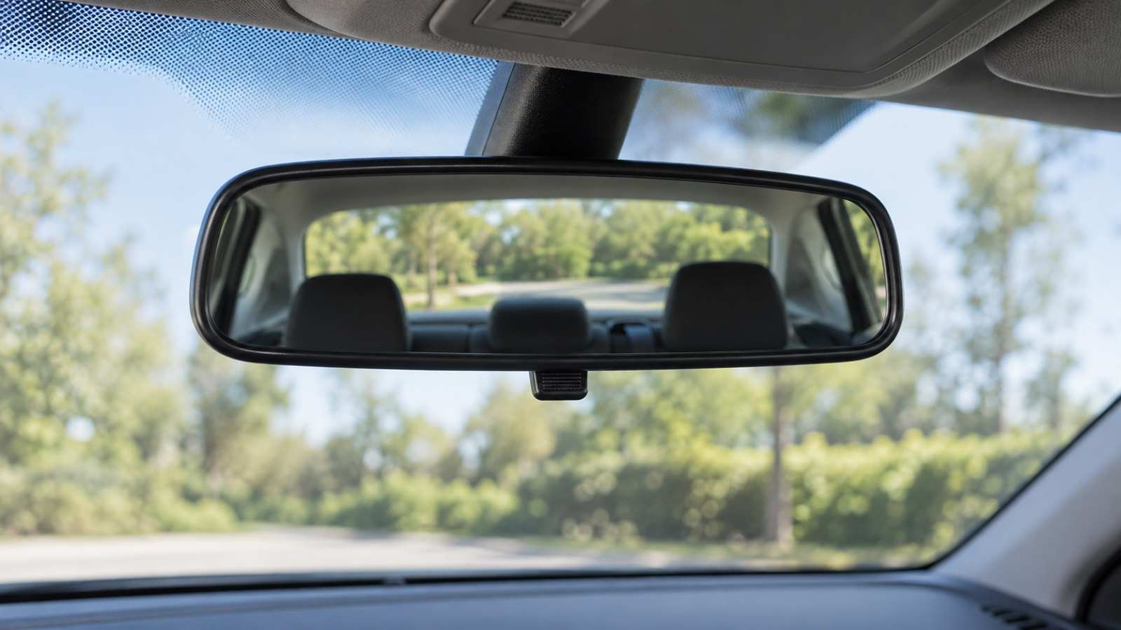 Retrovisor interno com pequena alavanca inferior para ajuste dia e noite